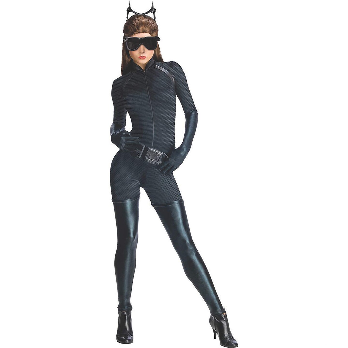 Womens Catwoman Costume Sexy Polyester Jumpsuit With Molded Mask And Belt