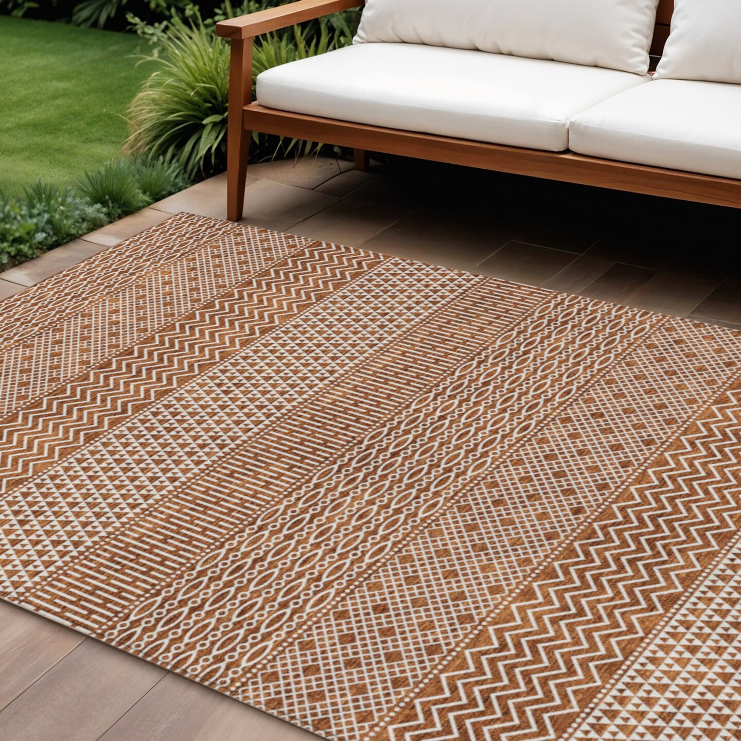 Edge Collections - 9' x 12' - Brown - Chevron Design Washable Area Rug for Indoor and Outdoor Use - 1 Piece
