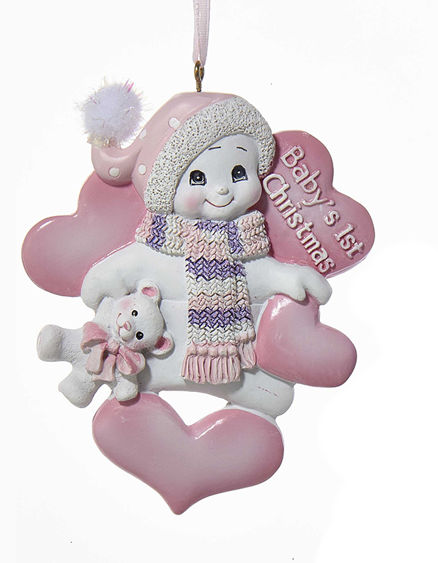 Baby&#x27;s 1st Christmas - Snowman Ornament - Pink