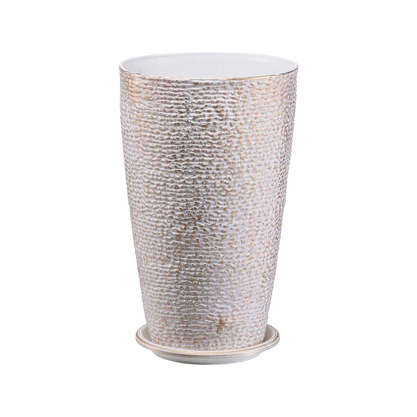 Beige PP Tall Planters Set of 2 with Gold Rim, Drainage Tray and Weather-Resistant Design