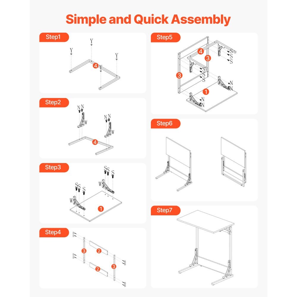 Brown Metal Frame C-Shaped Sofa Side Table Foldable with Adjustable Feet