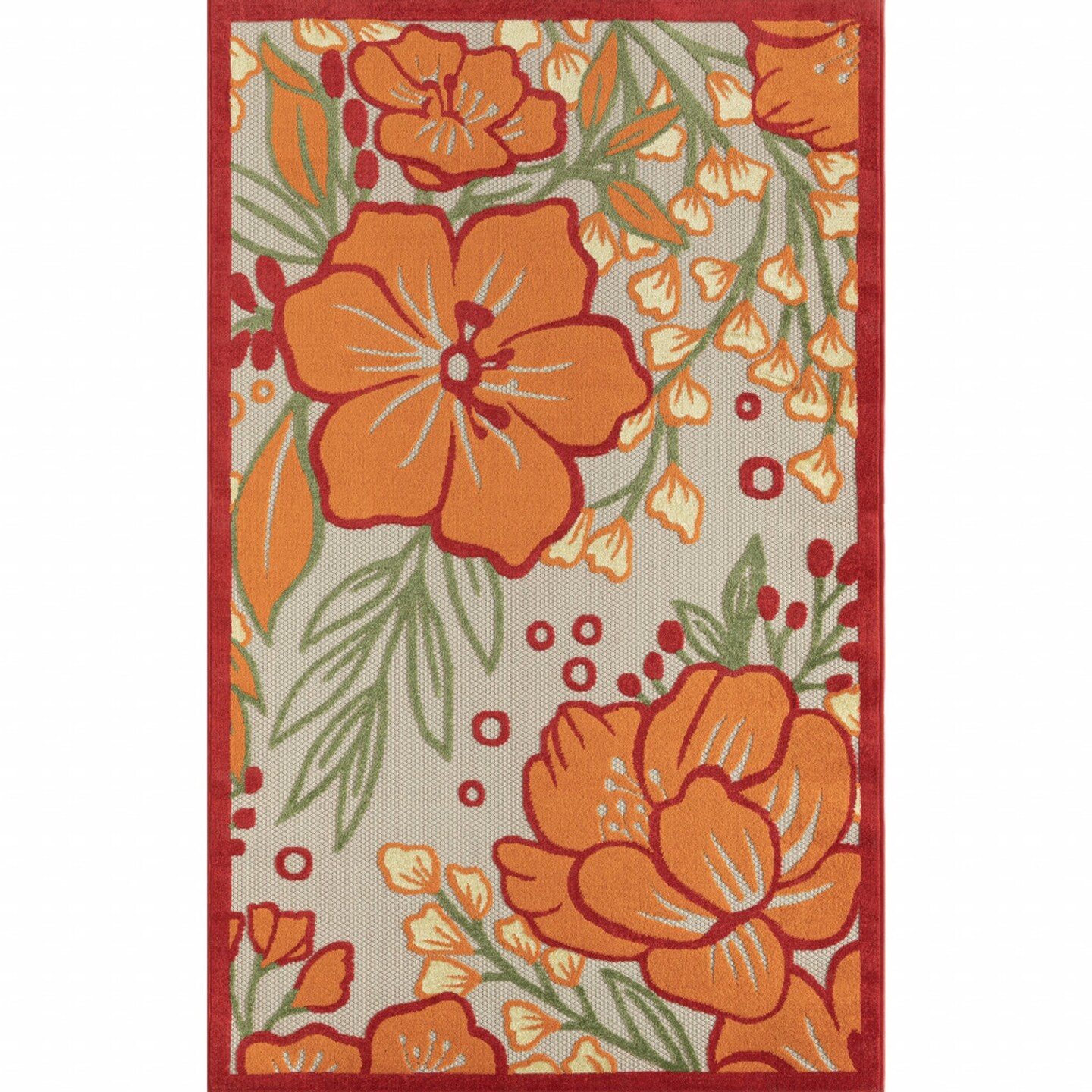 Edge Collections - 5' x 8' - Orange - Floral Stain-Resistant Area Rug for Indoor and Outdoor Use - 1 Piece