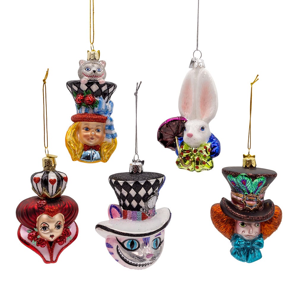 Kurt Adler 4.5-5-Inch Noble Gems Glass Alice Characters Ornaments