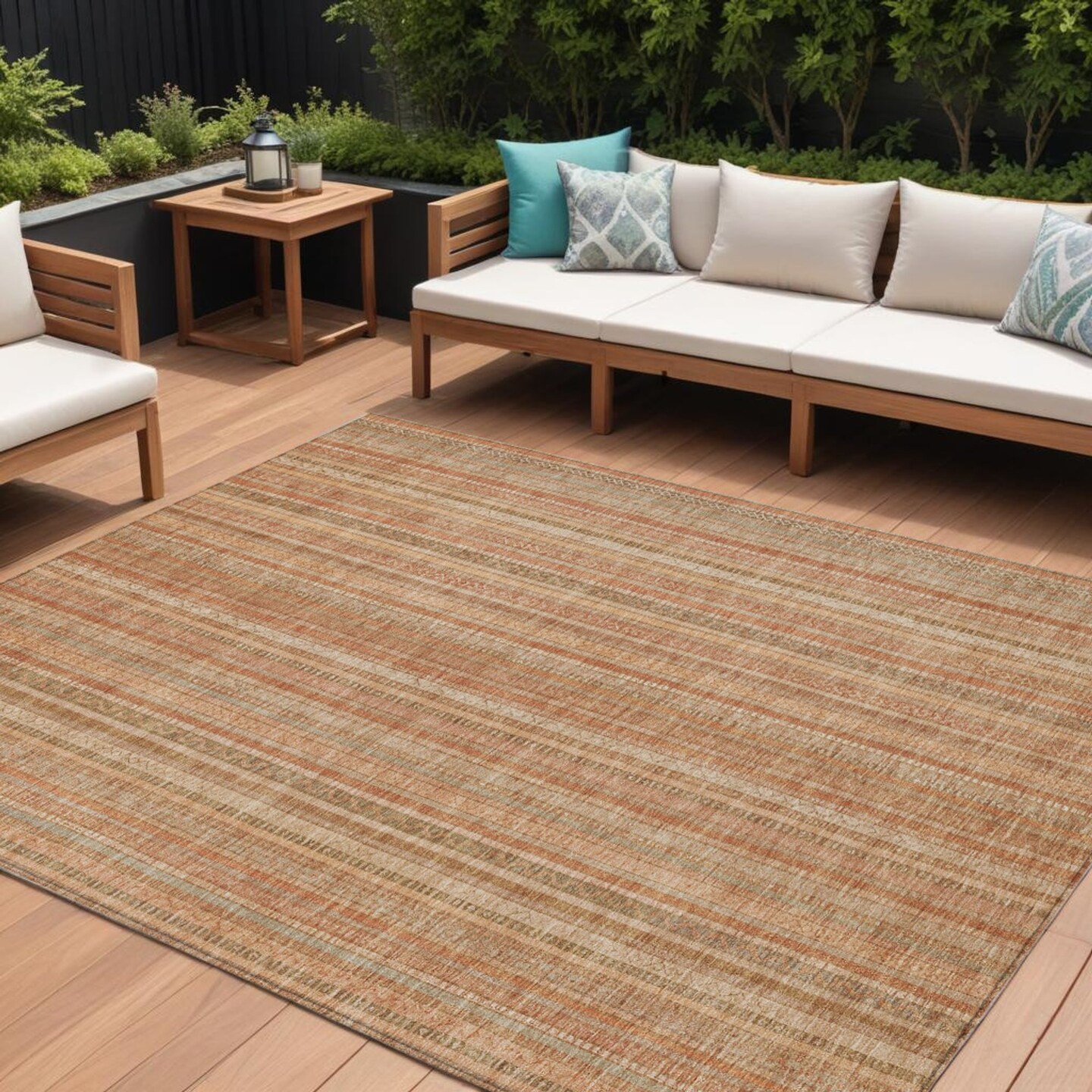 Edge Collections - 10' x 14' - Brown - Indoor and Outdoor Use Striped Washable Area Rug - 1 Piece
