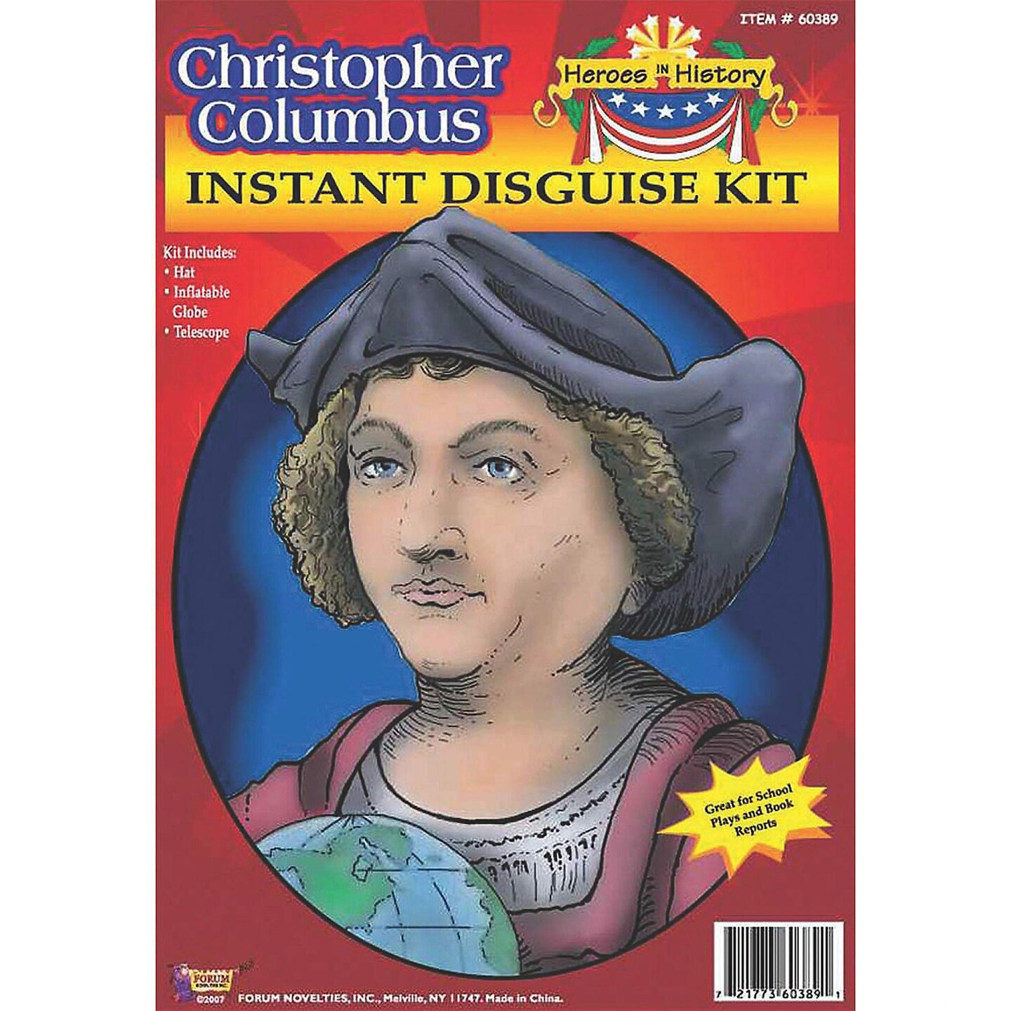 Boys Christopher Columbus Kit with Hat Inflatable Globe and Plastic Telescope