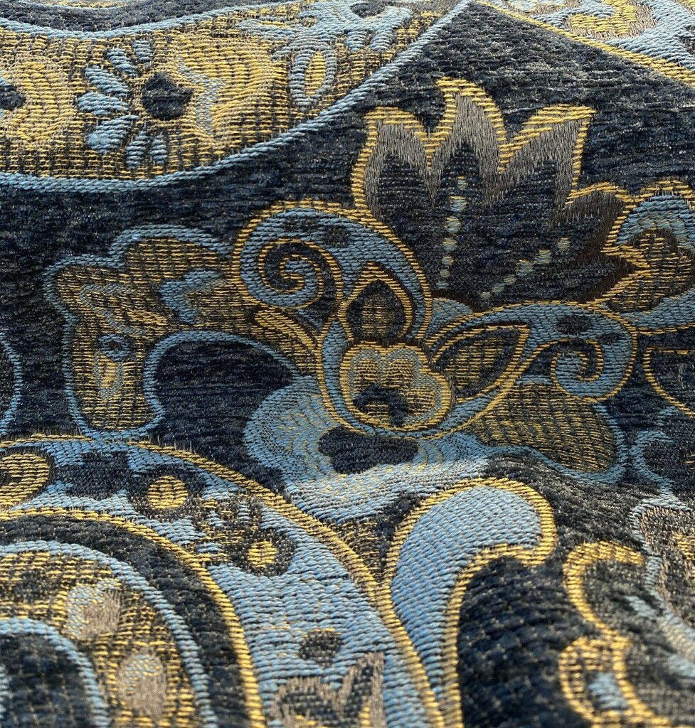 1 Yard Upholstery Chenille Fabric Barrow Prussian Paisley 69% Polyester 20% Cotton 11% Rayon