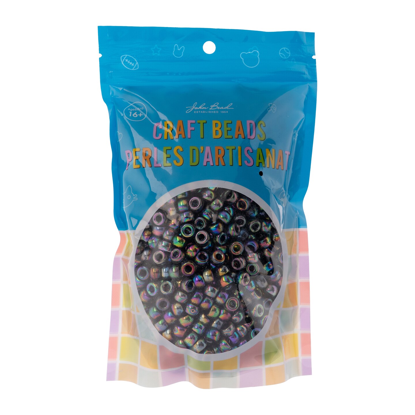 John Bead 9mm Opaque AB Plastic Pony Beads, 1000pcs