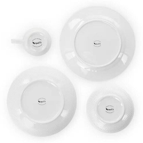 18-Piece White Porcelain Dinnerware Set for 4 with Plates Bowls Mugs Hatch Pattern