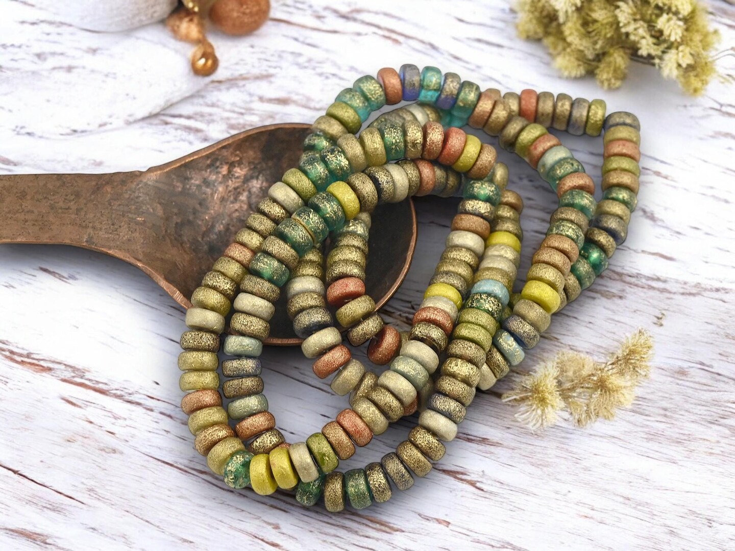 *50* 6x3mm Gold Washed Etched Color Mix Heishi Beads