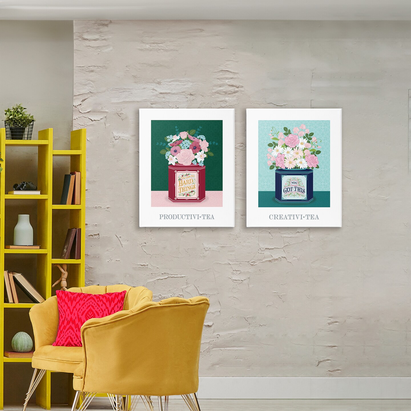 Stupell Industries Motivational Floral Tea Tins 2 Piece Canvas Wall Art Set, design by Lara Beeston