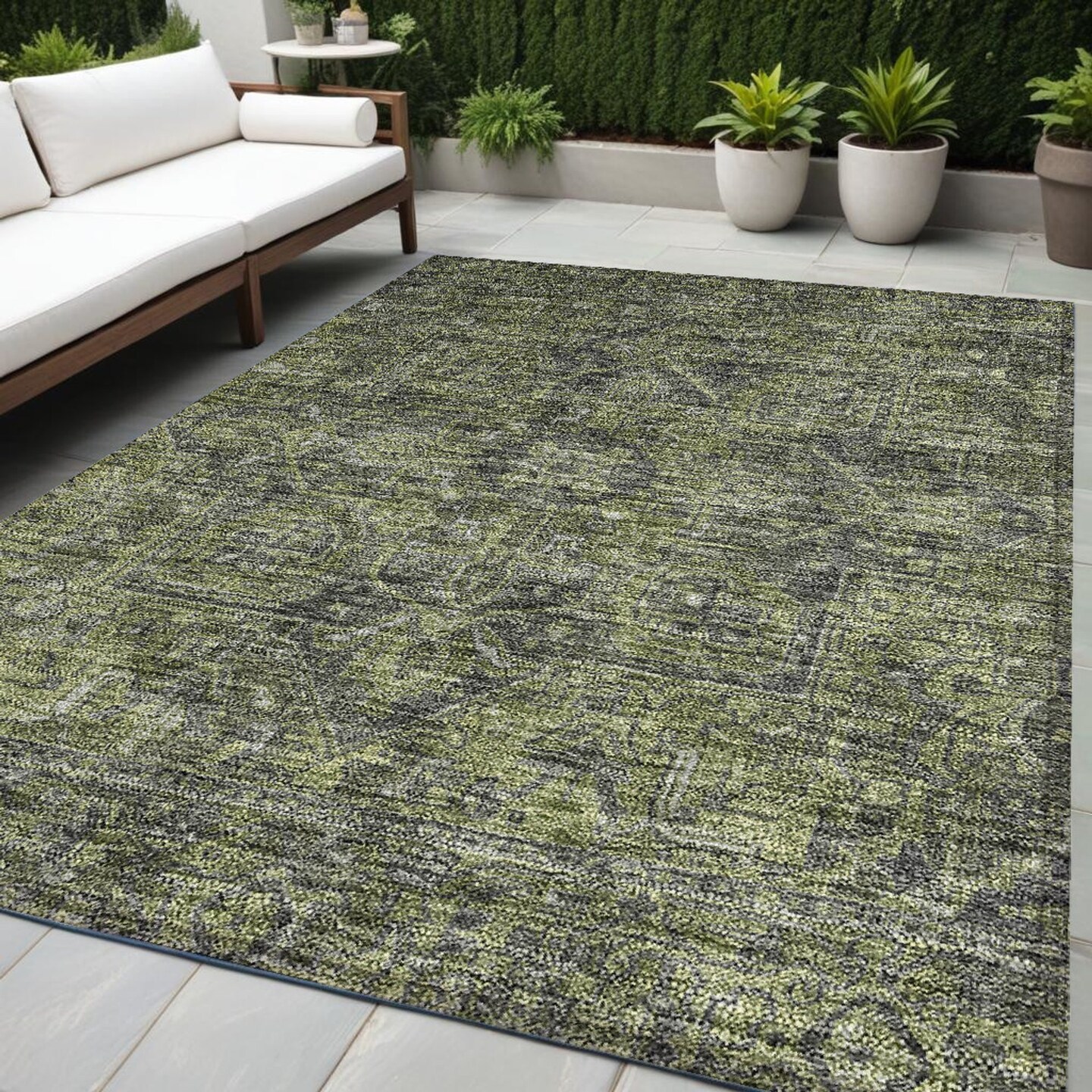 Edge Collections - 5' x 8' - Green - Washable Non-Skid Oriental Area Rug for Indoor and Outdoor Use - 1 Piece