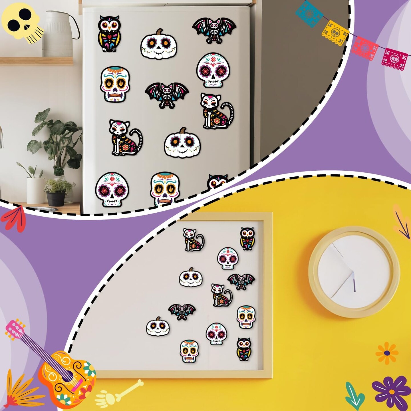 DIY Day of The Dead Magnet Craft Kit - 30 Set Make Your Own Dia de Los Muertos Sugar Skull Decoration Sticker Craft Halloween Mexican Festival Party Supply Kid Art Project Bulletin Board Decor