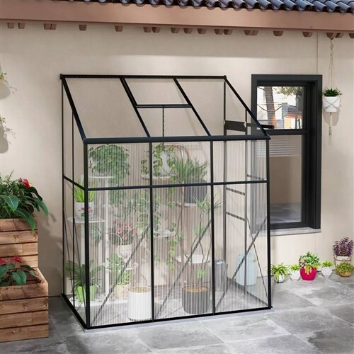 Black-Clear Aluminum Polycarbonate Lean-to Greenhouse with Sliding Door and Vents