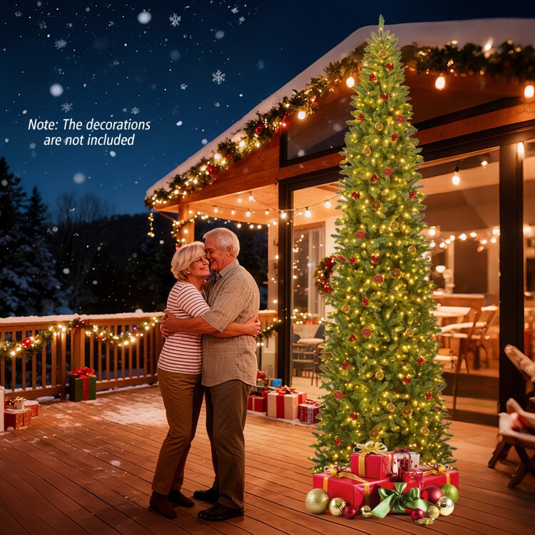 Slim 12 Ft Artificial Pre-Lit Xmas Tree with 2840 Branch Tips and 1000 LED Lights Foldable Metal Base