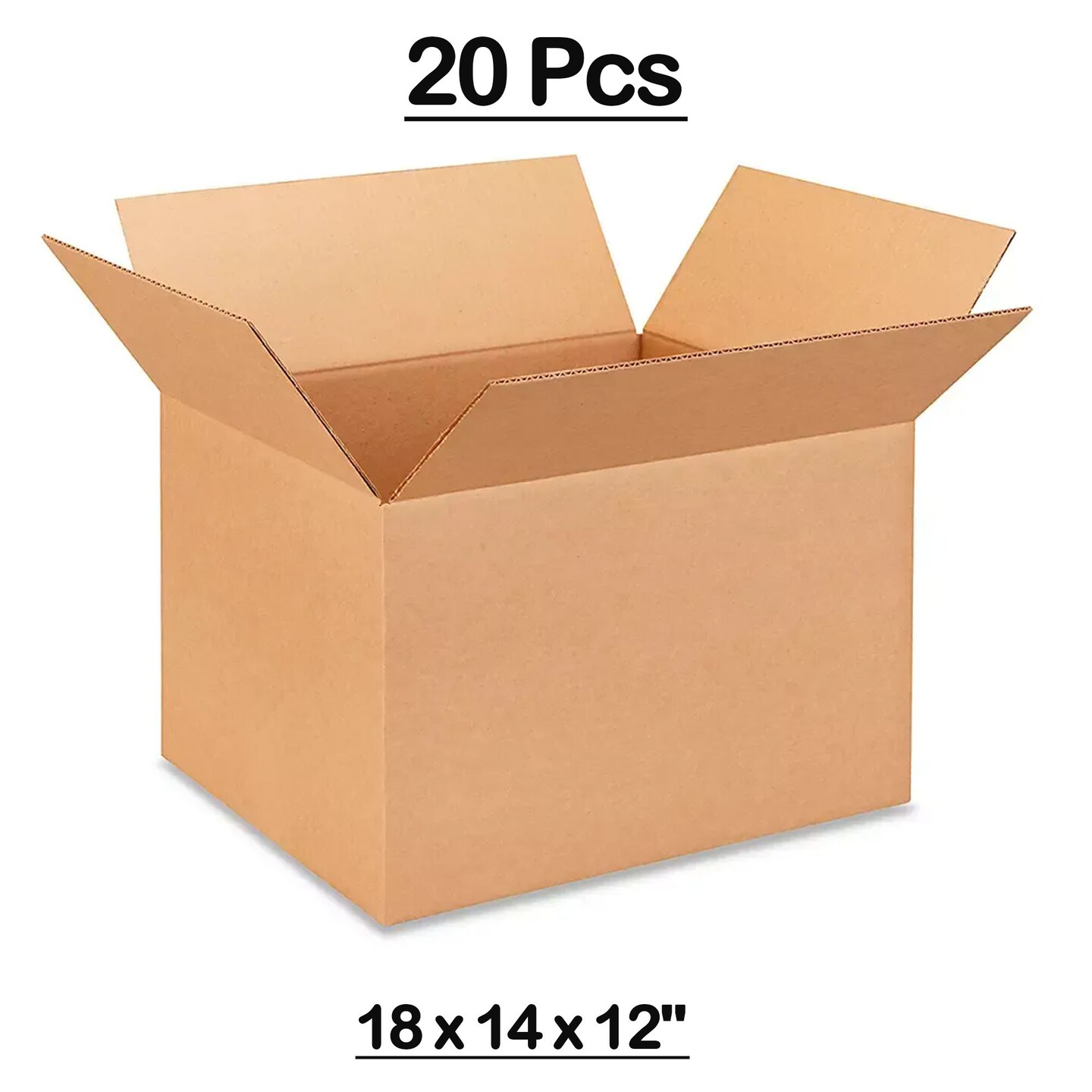 20 Psc Kraft Boxes, Durable Packing for Electronics and Apparel 18 x 14 x 12 Inch