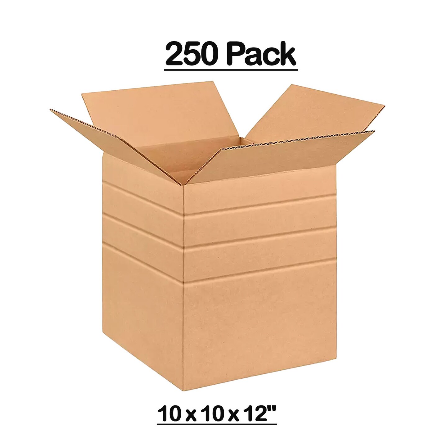 250 Pack Eco Friendly Multi Depth Corrugated Cube Boxes for Moving Storage Shipping 10 x 10 x 12 Inch