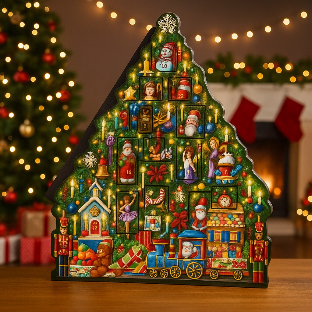 Christmas Tree Wooden Advent Calendar - Countdown to Christmas - Use Year After Year - Family Heirloom - 17&#x22; x 19 1/2&#x22; by Vermont Christmas Company
