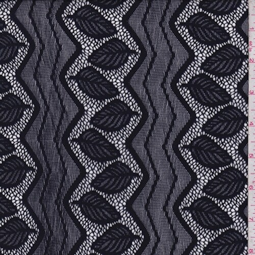 Dark Navy Chevron/Leaf Mesh Fabric By the Yard