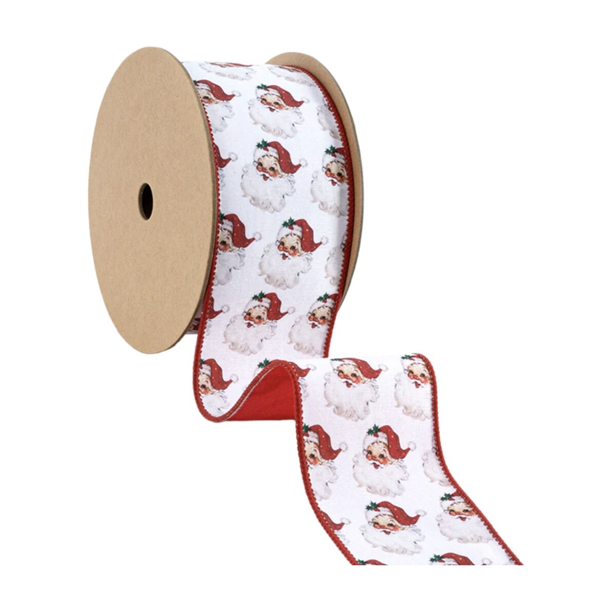 2.5in Vintage Santa Face Ribbon: Red (10 Yards)