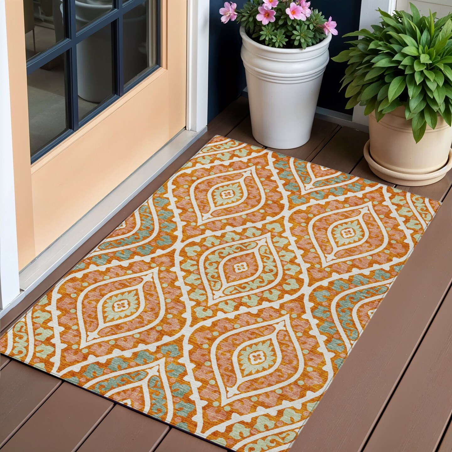 Edge Collections - 3' x 5' - Orange - Washable Area Rug Floral for Indoor and Outdoor Use - 1 Piece