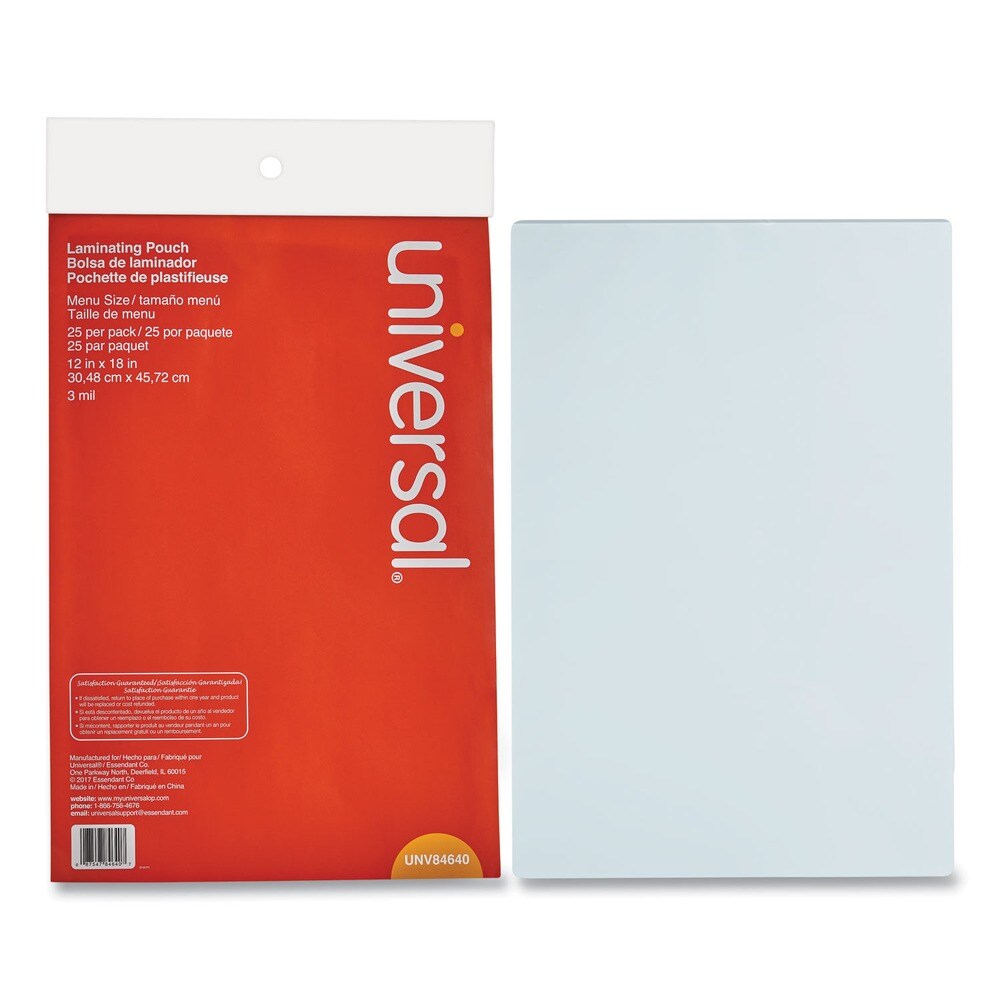 Universal 18 in. x 12 in. 3 mil Laminating Pouches - Gloss Clear (25/Pack)