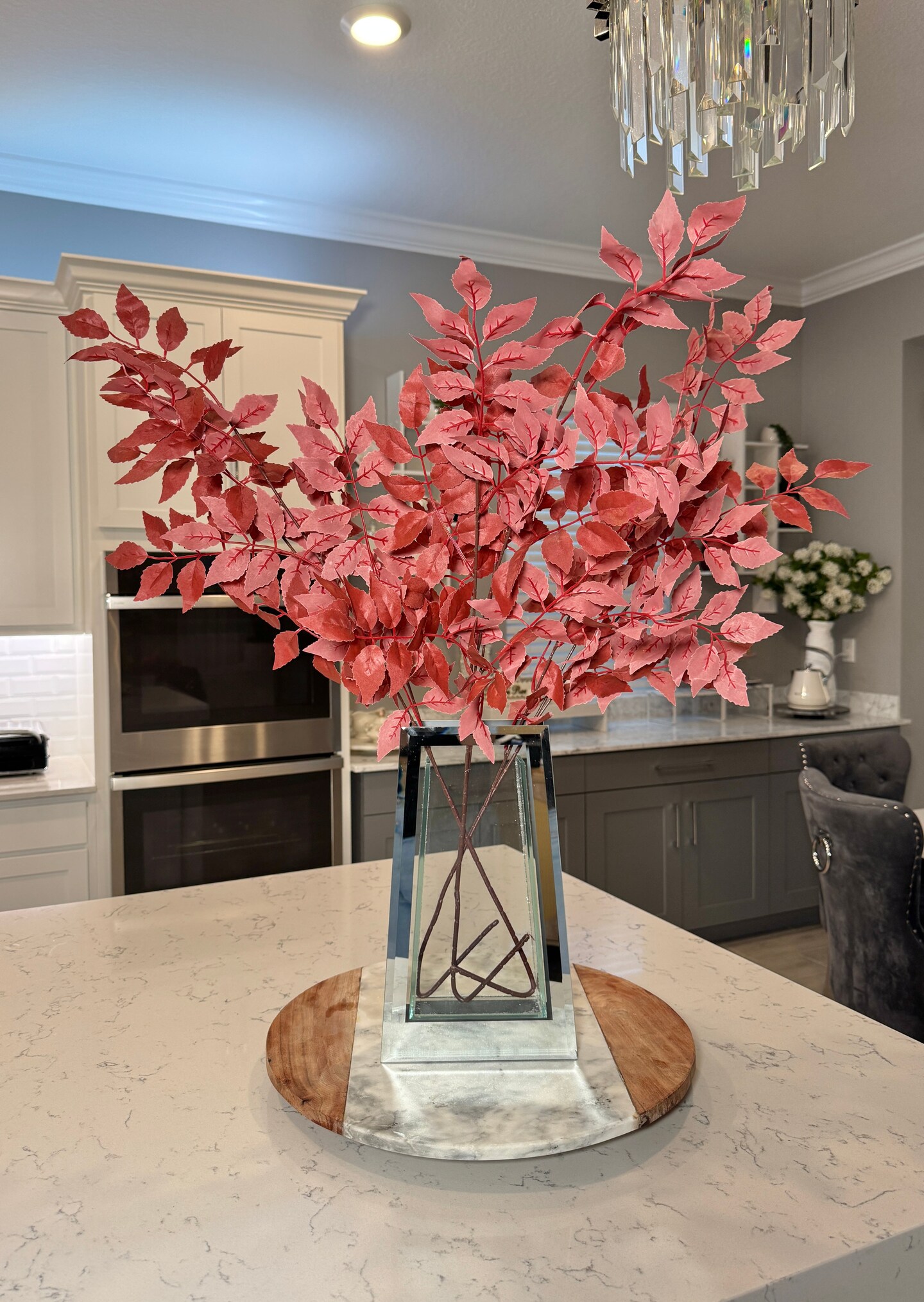 Faux Autumn Leaf Branch Red Burgundy 3 Pack Bundle 36&#x27;&#x27;