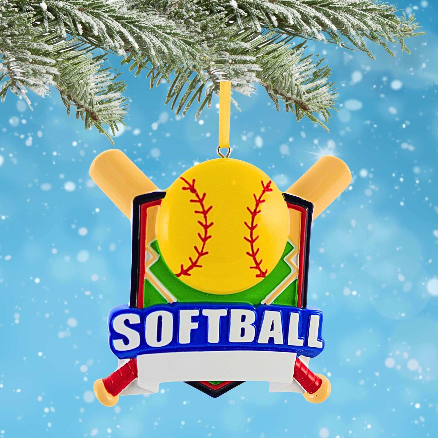 Polarx 3.5 Inch Softball Shield Christmas Tree Ornament , Softball Bats Field
