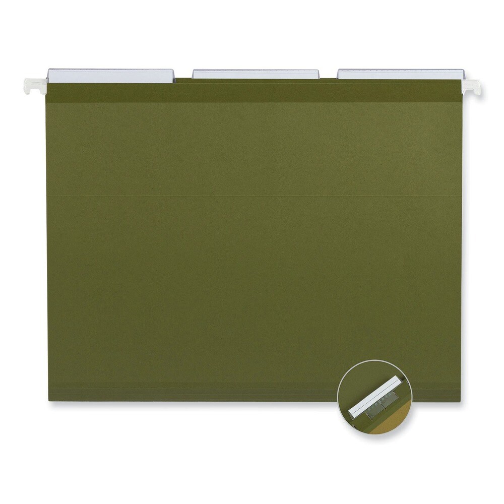 Universal 1/3-Cut Tabs Letter Size Deluxe Reinforced Recycled Hanging File Folders - Standard Green (25/Box)