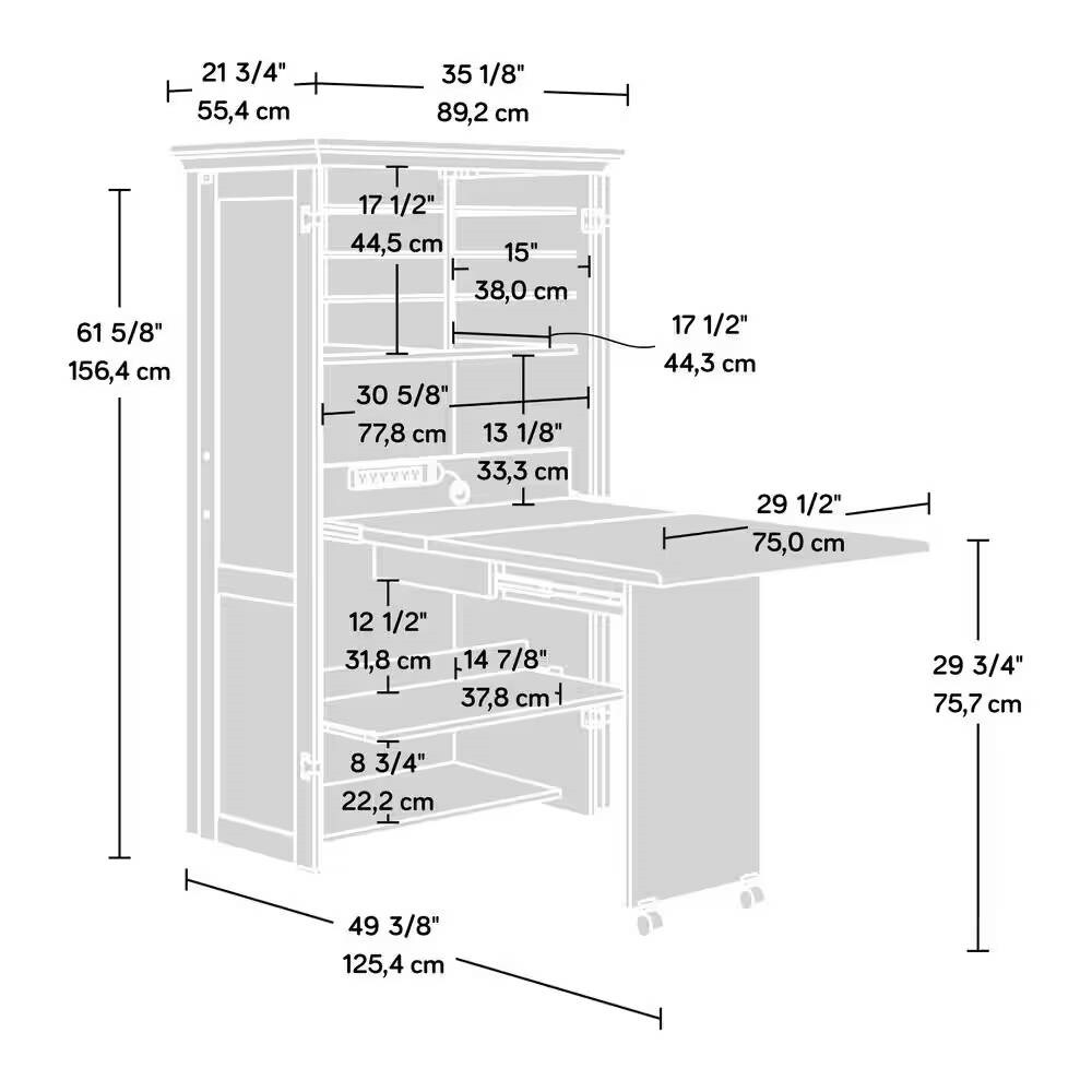 Space-Saving Armoire with Drop Leaf Desk and Adjustable Shelves for Home Office or Crafting