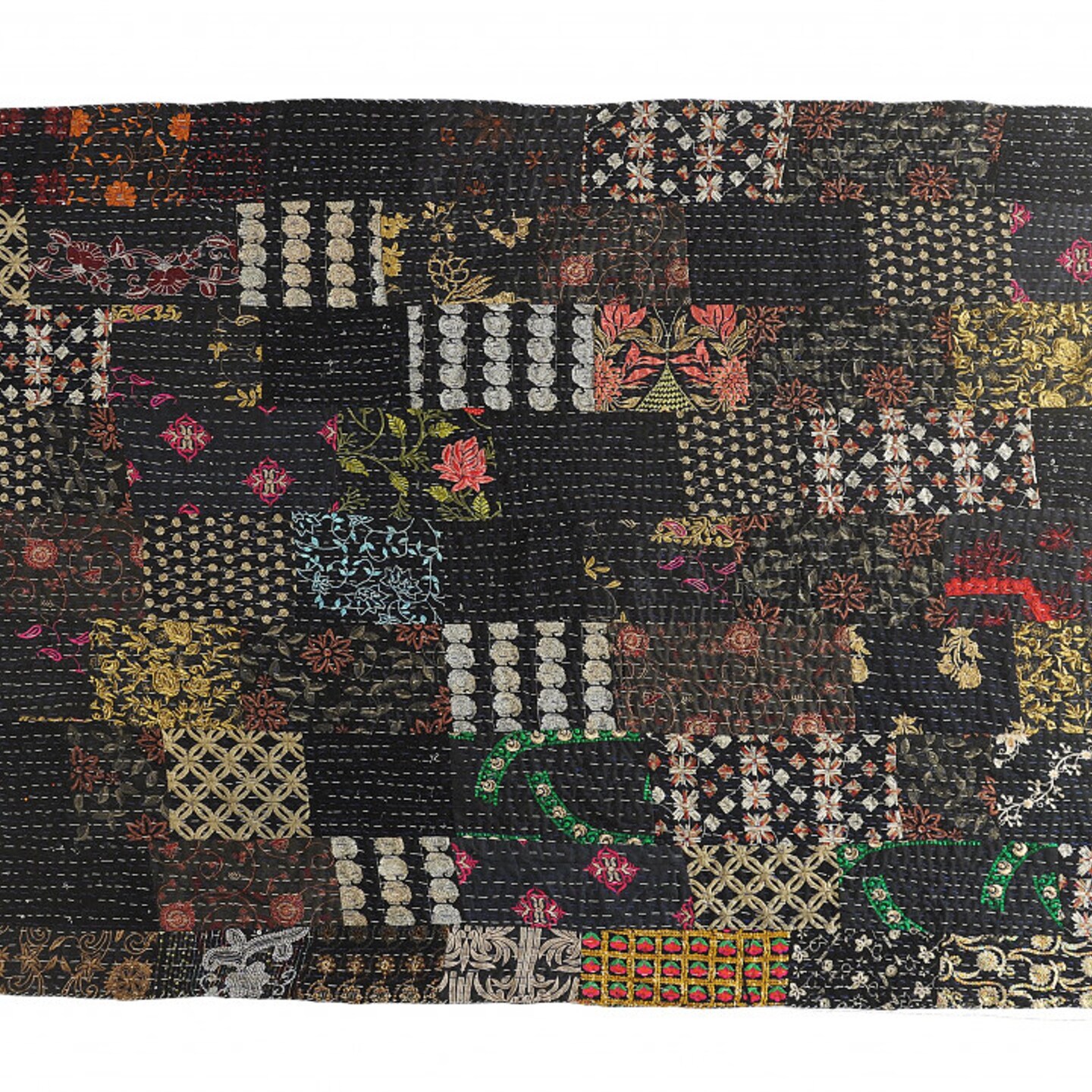 Edge Collections - 70" x 50" - Multicolor - Embroidered Kantha Patchwork Throw Blanket - 1 Piece