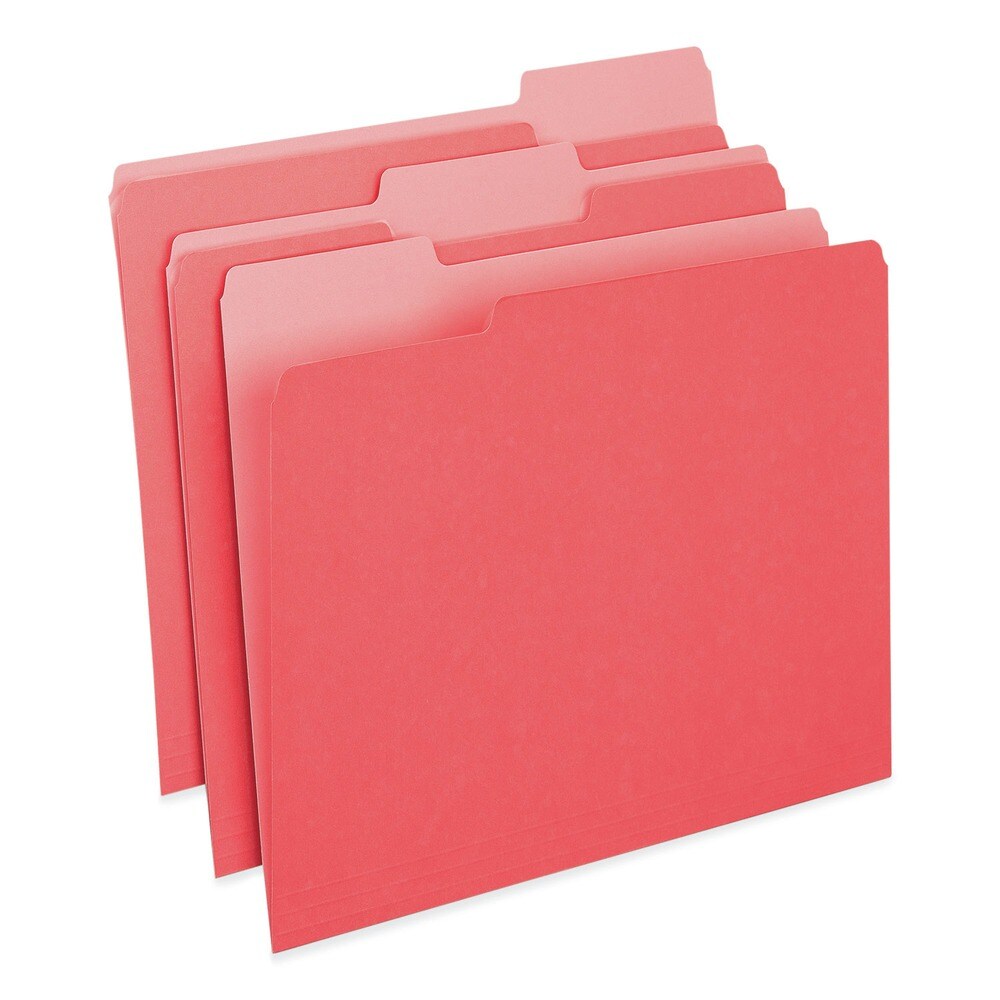 Universal 1/3-Cut Tabs Deluxe Colored Top Tab File Folders - Letter Size, Red/Light Red (100/Box)