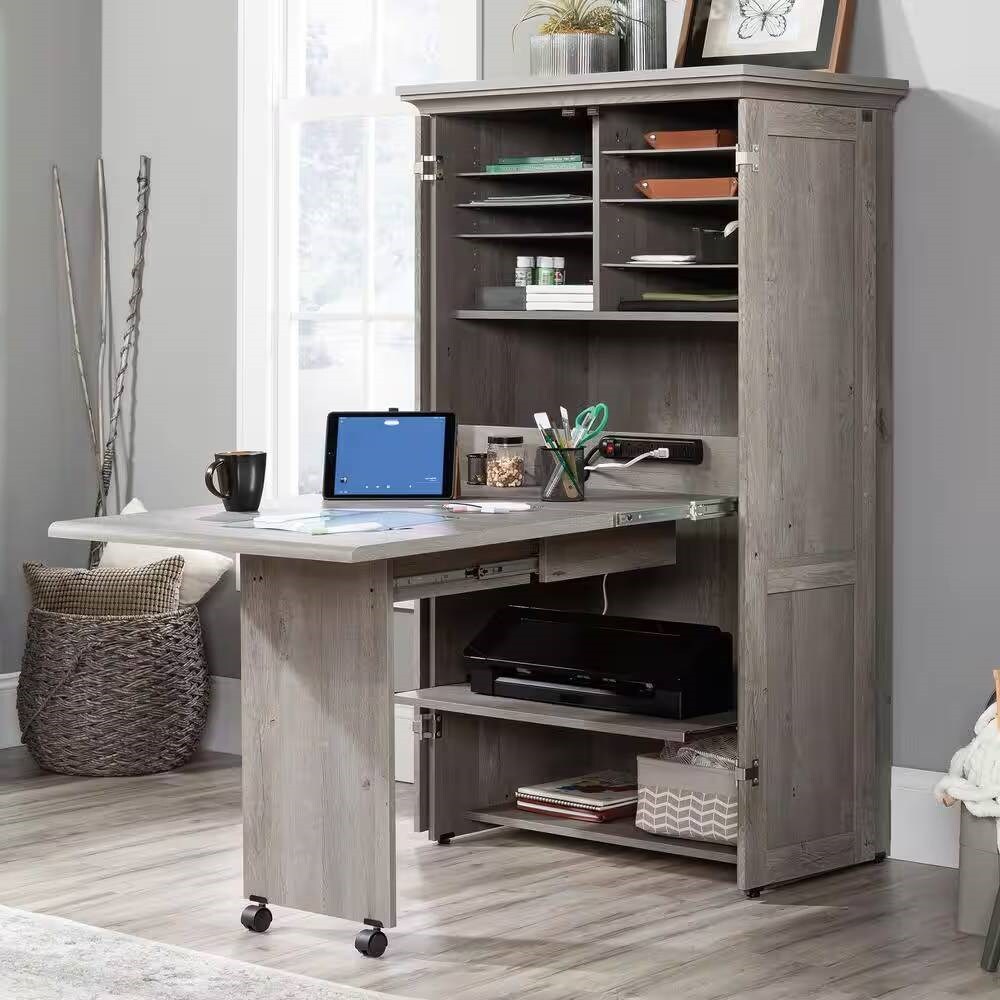 Space-Saving Armoire with Drop Leaf Desk and Adjustable Shelves for Home Office or Crafting