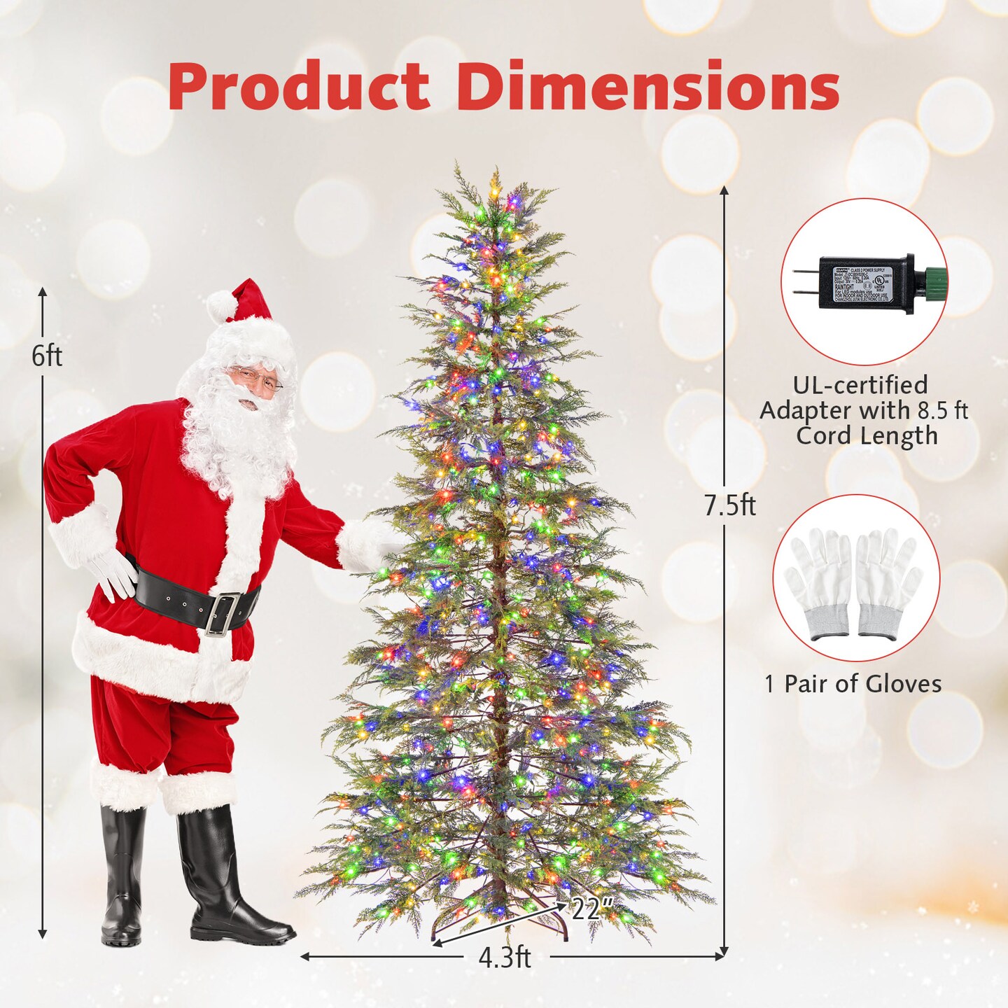 Green TPE and PVC Pre-Lit Christmas Tree with Multicolor LED Lights