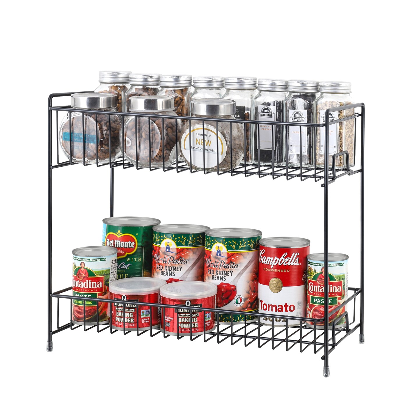 2 Tier Metal Spice Rack Freestanding Spice Storage Shelf, Black