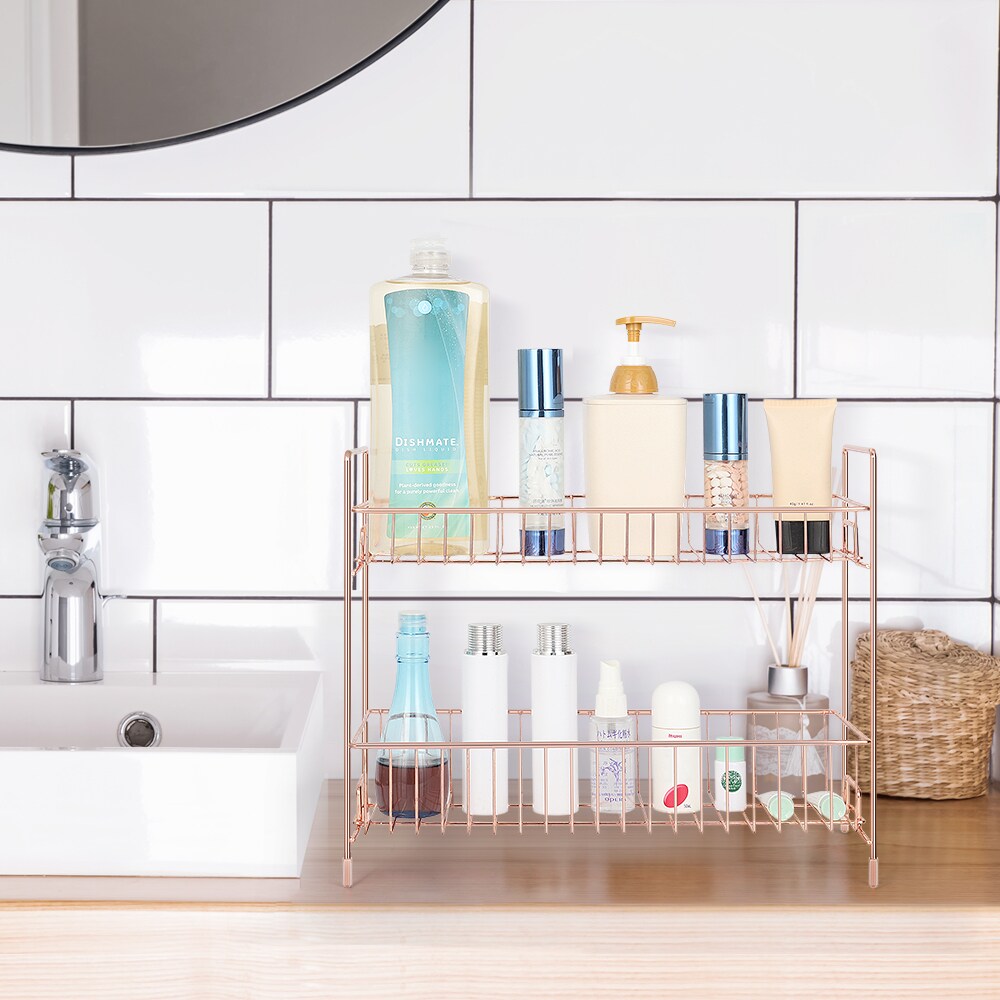 2-Tier Spice Shelf, Kitchen Spice Rack Organizer, Golden rose