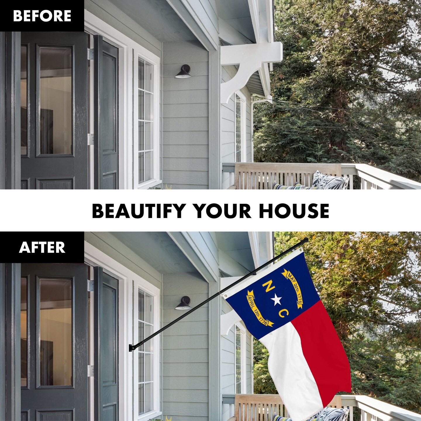 G128 Combo Pack: 5 Ft Tangle Free Spinning Flagpole (Black) & North Carolina Flag 2.5x4 Ft Embroidered 220GSM Spun Polyester, Brass Grommets (Flag Included) Aluminum Flag Pole
