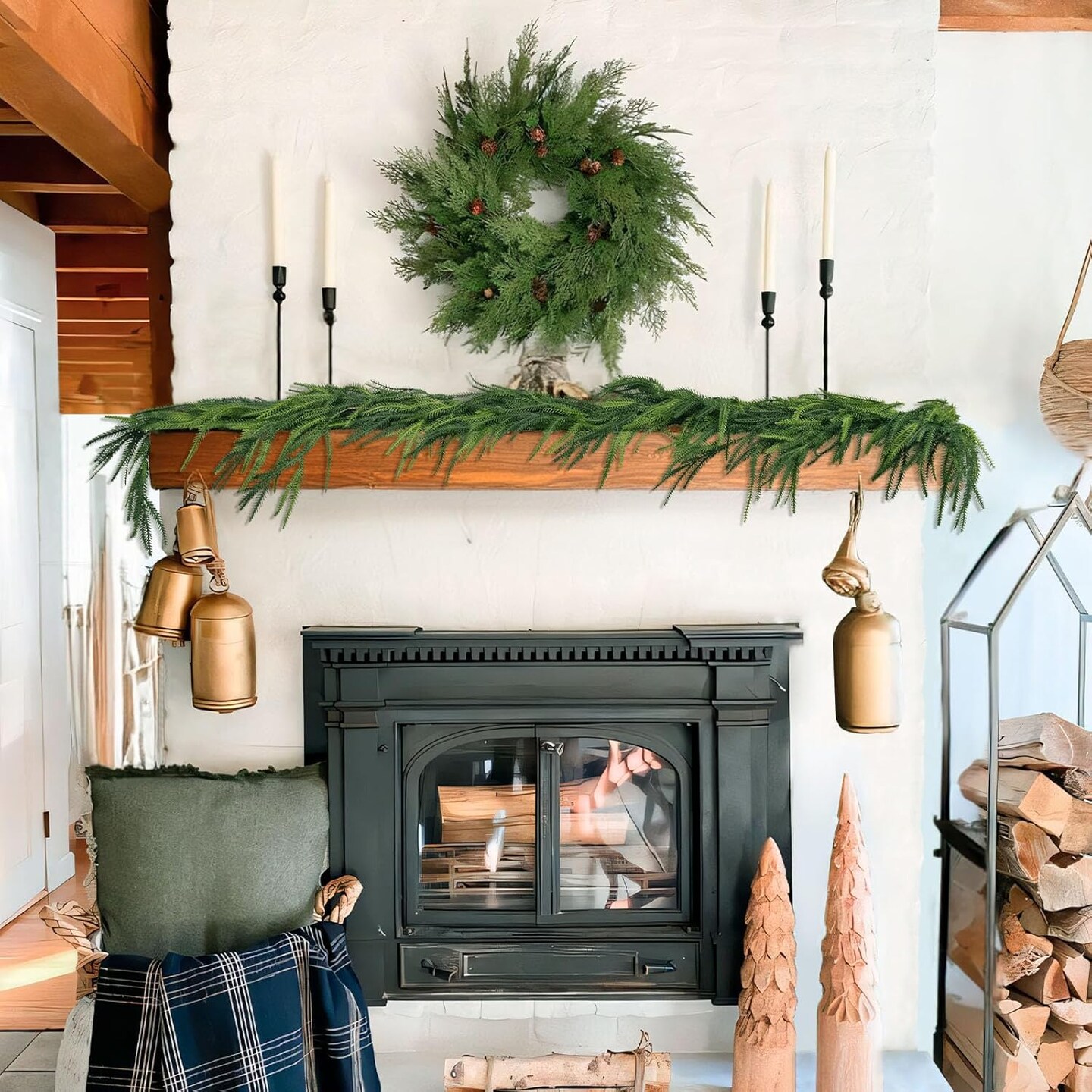 Christmas Decorations - 6 Ft Realistic Norfolk Pine Garland - Artificial Pine Greenery Garlands for Mantle Fireplace Stairs Railing Table Indoor Outdoor Front Door Porch Home Decor