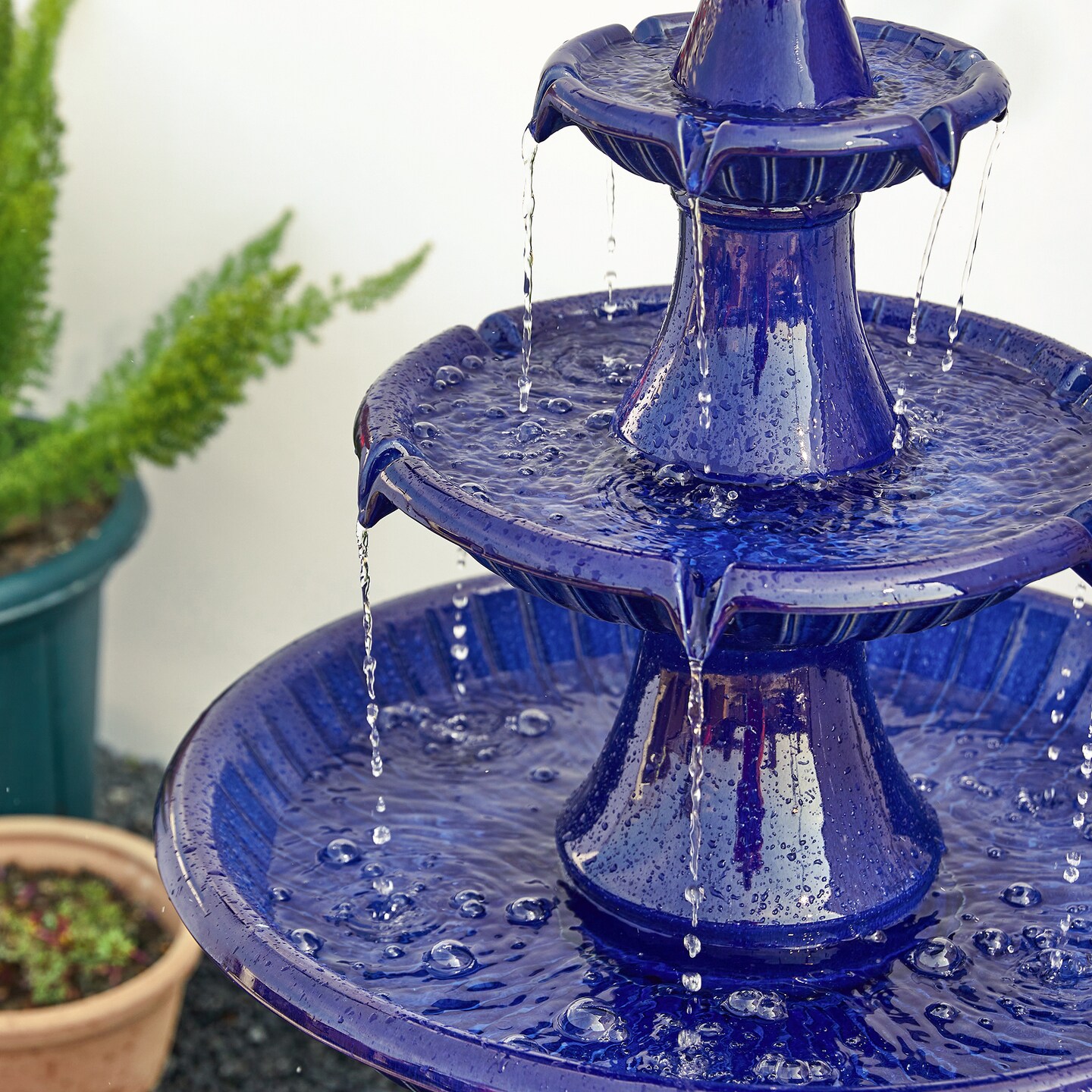45.25&#x22; Oversized 3-Tier Pedestal Ceramic Outdoor Fountain with LED Light, Includes Pump, Multiple Colors