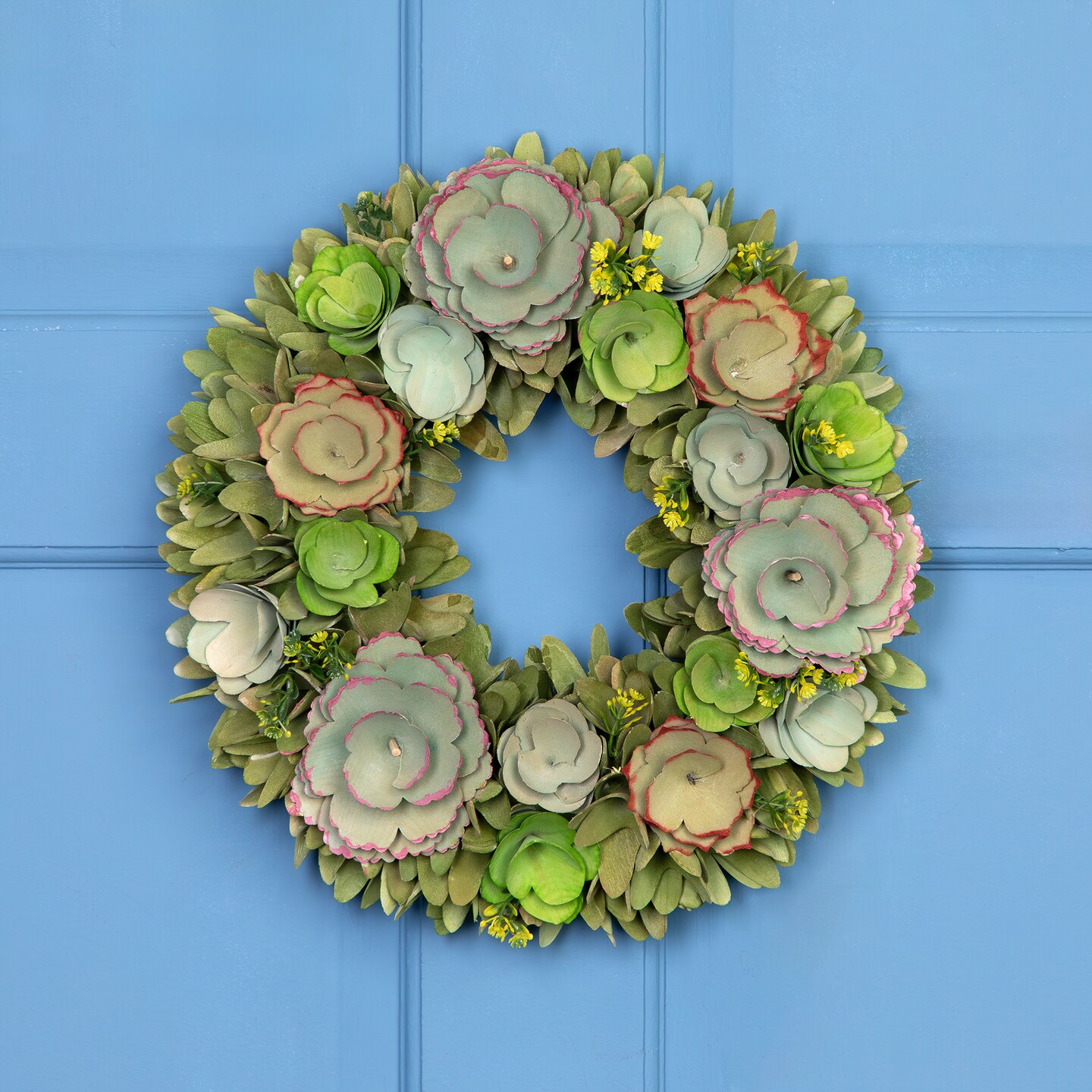 Northlight Wooden Mini Flowers Artificial Spring Wreath - 14"