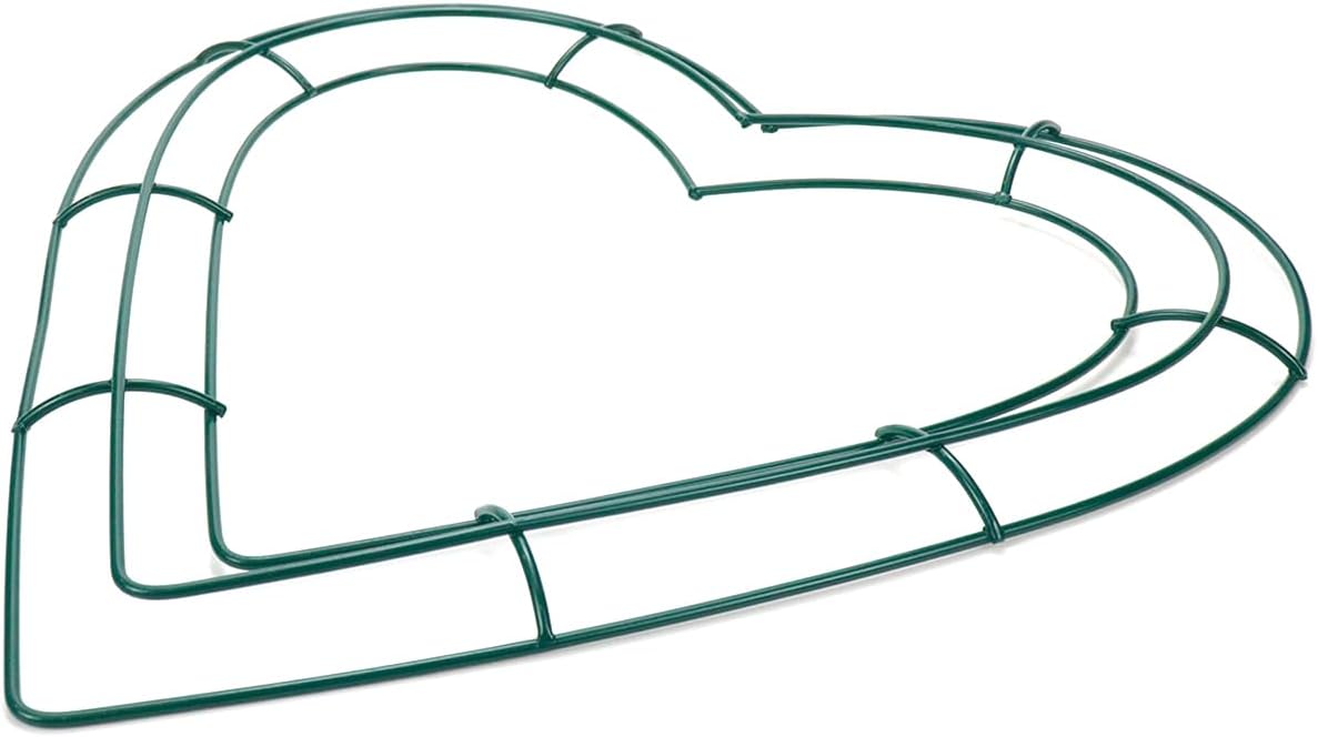 Wire Wreath Frame DIY Heart Shaped Wreath Form Iron Art Flower Wreath Rings 25mm,Green,4PCS