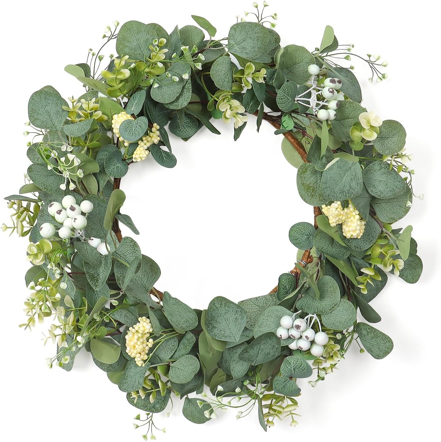 Wreaths for Front Door 20&#x27;&#x27; Eucalyptus Wreath Spring Green Wreath with White Berries for Home Porch
