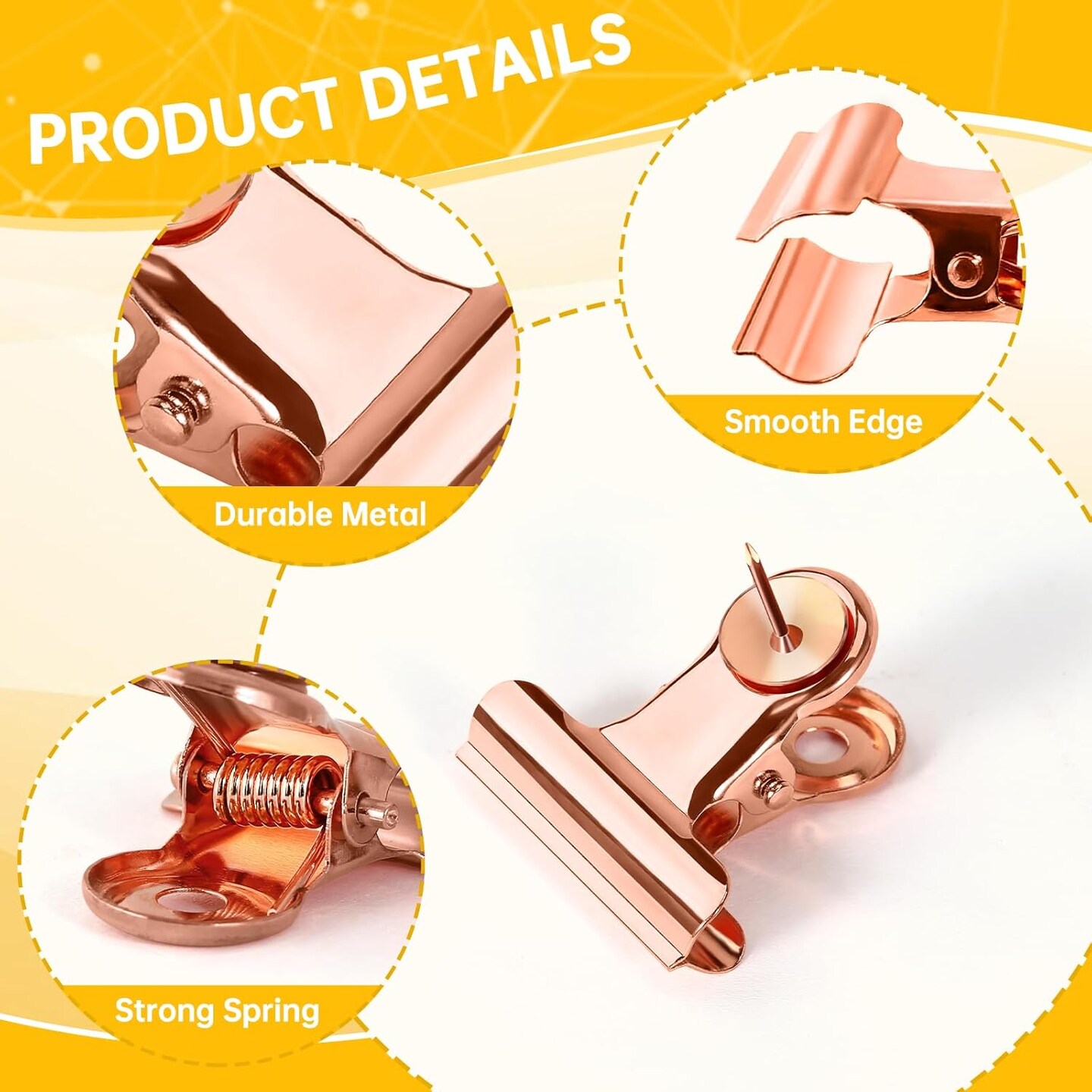 36 pack push pin clips rose gold bulldog clips metal thumb tacks for cork and bulletin boards