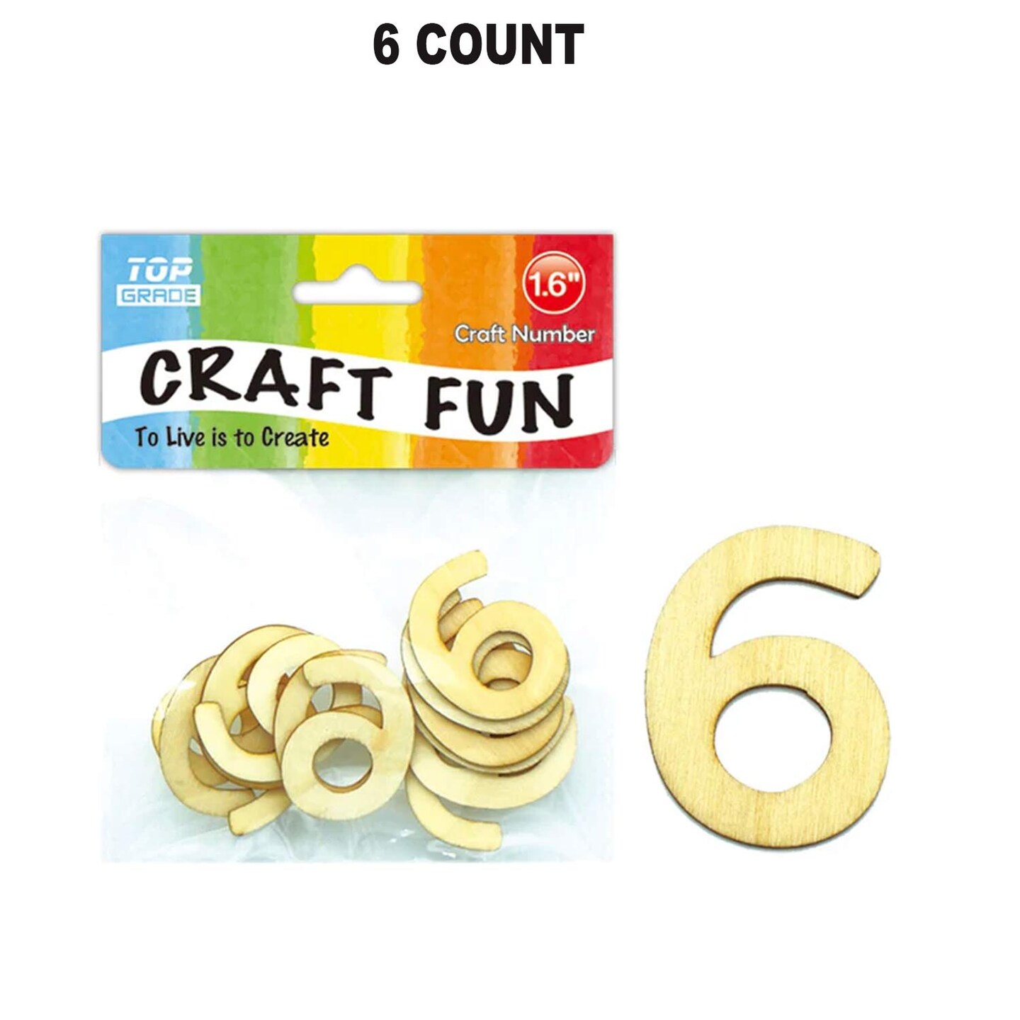 Wooden Craft Number 6 &#x2013; 1.6 Inch, 12 Count