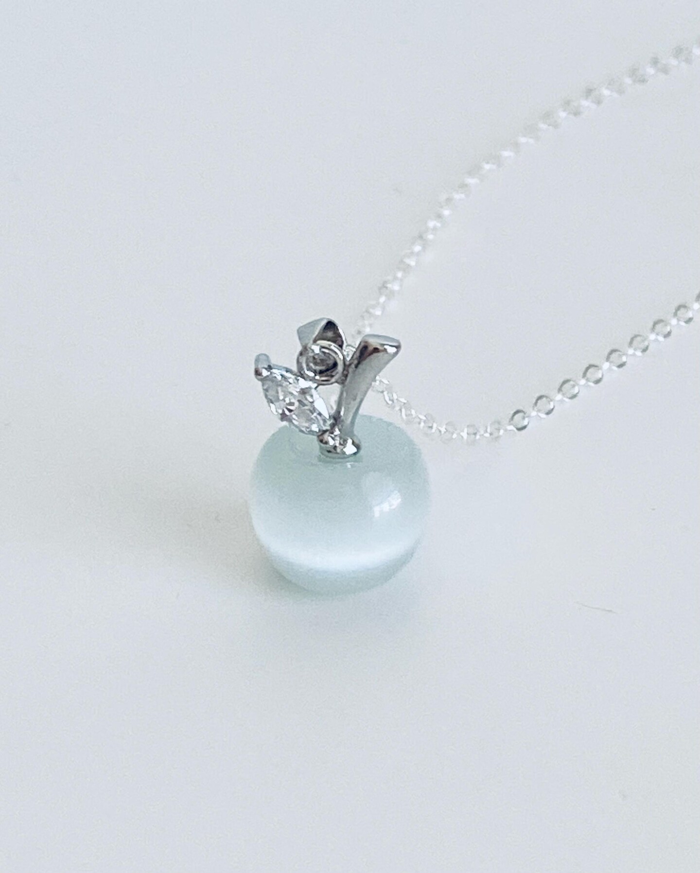 Apple Pendant Necklace. 3D Cat's Eye Gemstone Apple Necklace