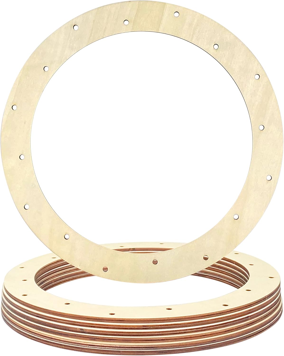 12 Inch 6 Pack Unfinished Wooden Wreath frame Rings Crafts Hanging Floral Hoop Garland Wood Wreath Frames for Home Decor (0.18 inch Thick,with 16 Holes)