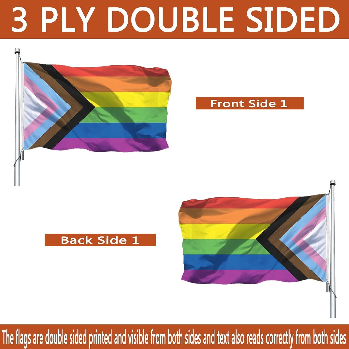 Progress Pride Rainbow Flag 3x5 Double Sided-Heavy Duty LGBTQ 2025 Gay Pride Lesbian Flags Banner 3x5ft Outdoor Fade Resistant