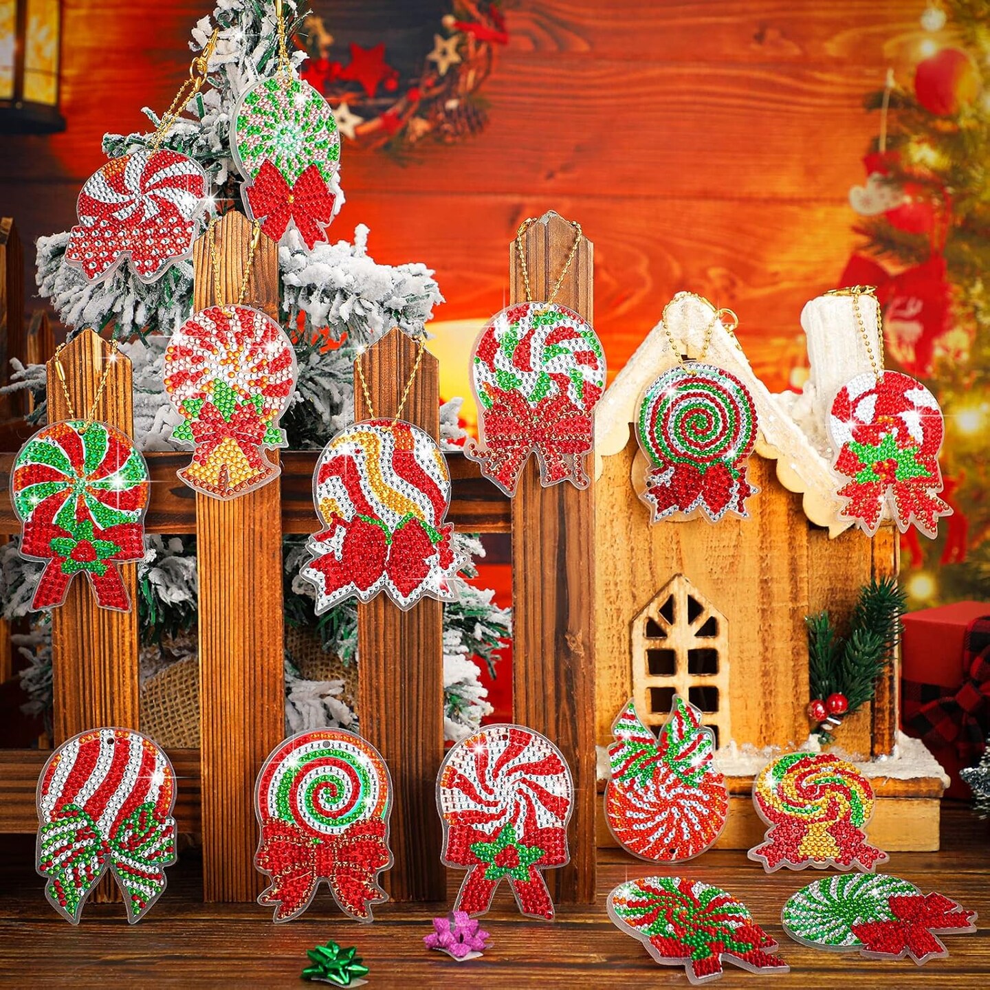 15-Piece Christmas Diamond Painting Keychains & Ornaments – 5D DIY Hot Cocoa Candy Diamond Art, Holiday Crafts for Kids