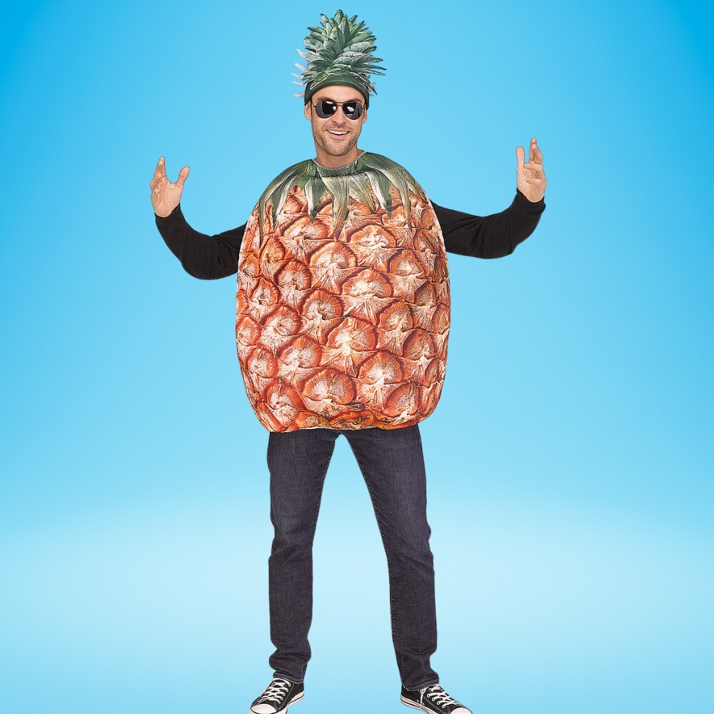 Pineapple Print Adult Costume Funny Fruit Tunic with Hat Tropical Halloween Party Outfit