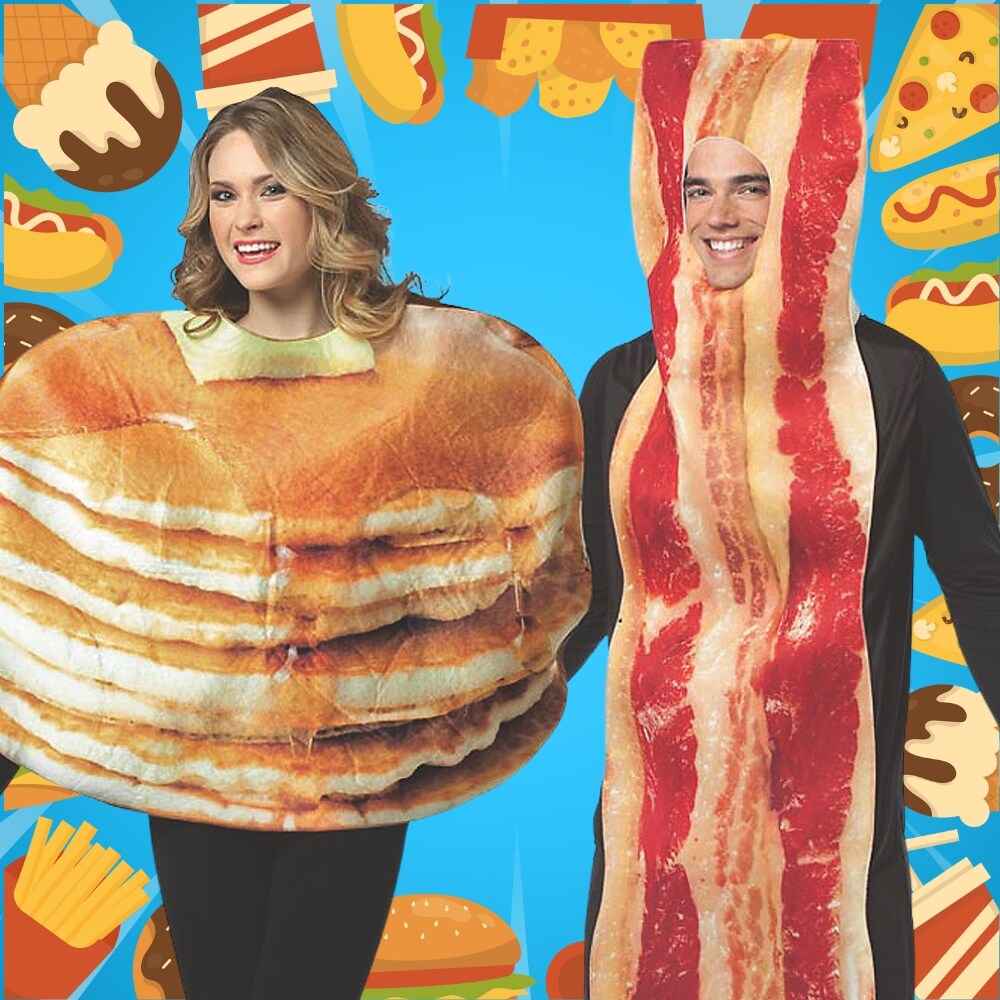 Pancake and Bacon Slice Couples Costume Set Breakfast Food Tunics Funny Halloween Party Outfit