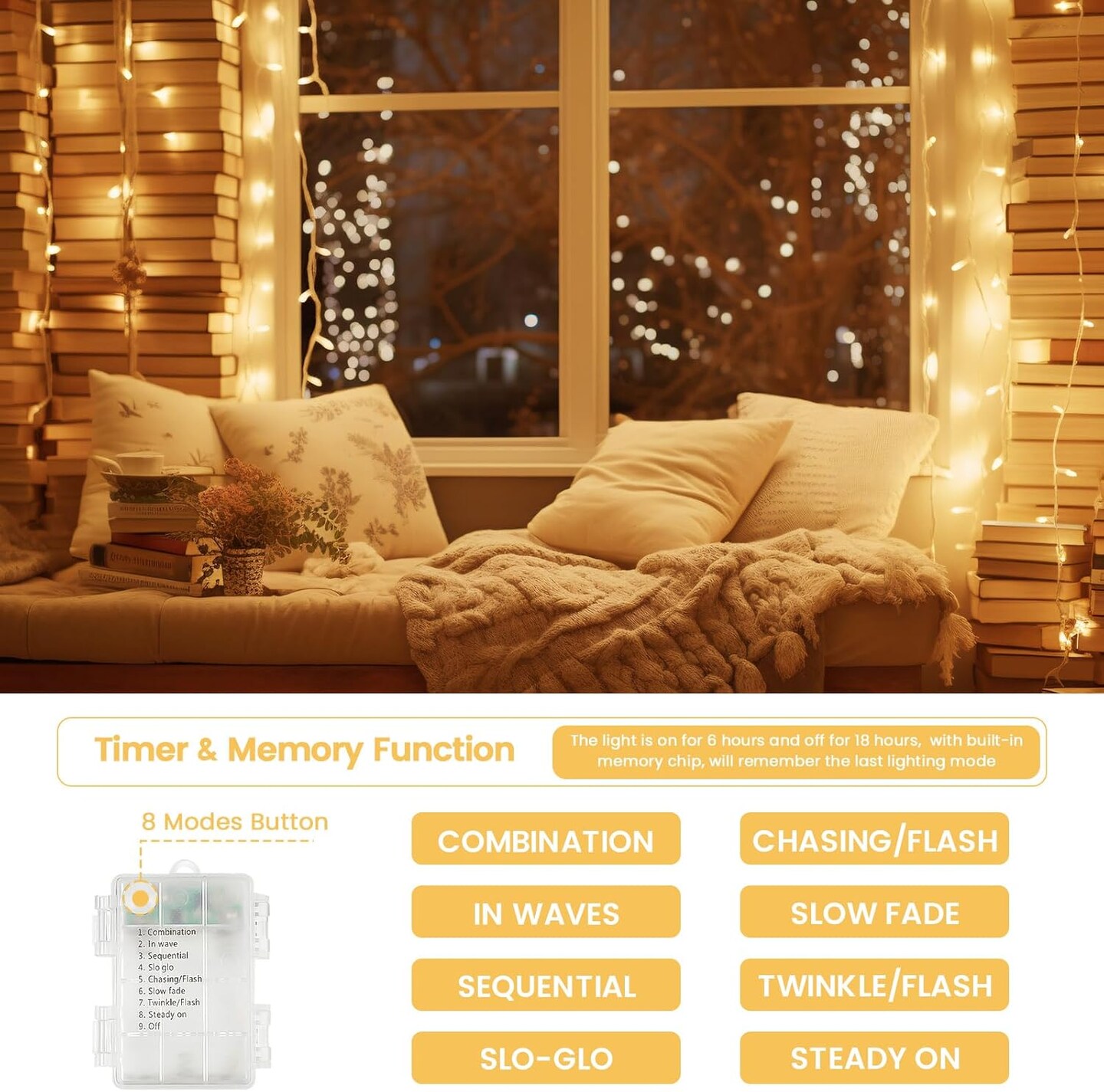 2 Pack Christmas String Lights Battery Operated with Timer, 66FT 200 LED Waterproof Twinkle Lights, 8 Modes Fairy Lights for Indoor & Outdoor Bedroom Garland Tree Christmas Decorations (Warm White)
